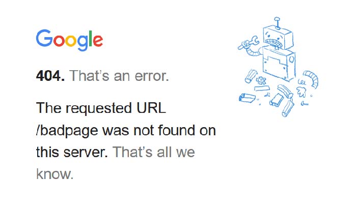 404 error in google search